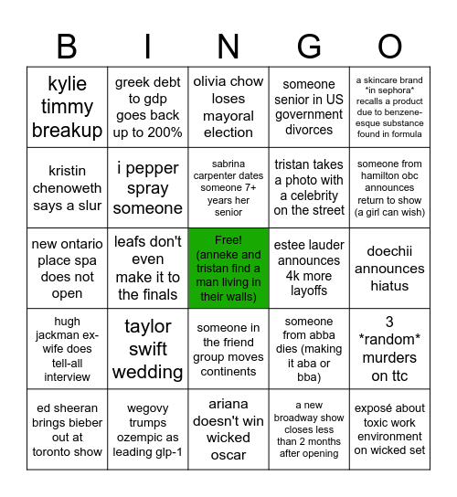 Stephanie Bingo Card