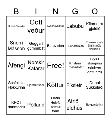 Áramótabingó M Bingo Card