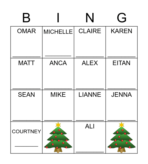 Secret Santa Bingo Card