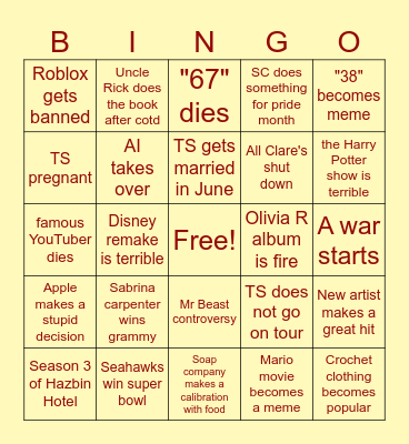 2026 bingo!!!! Bingo Card