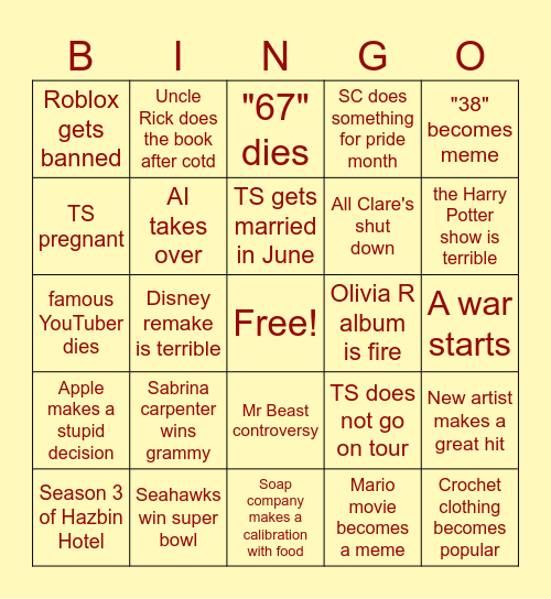 2026 bingo!!!! Bingo Card
