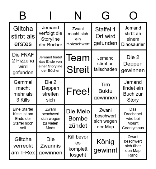 7 vs Minecraft PVP - Bingo Card Bingo Card