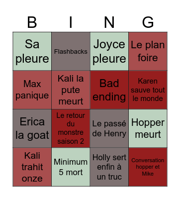 Stranger things season 5 Bingo Card