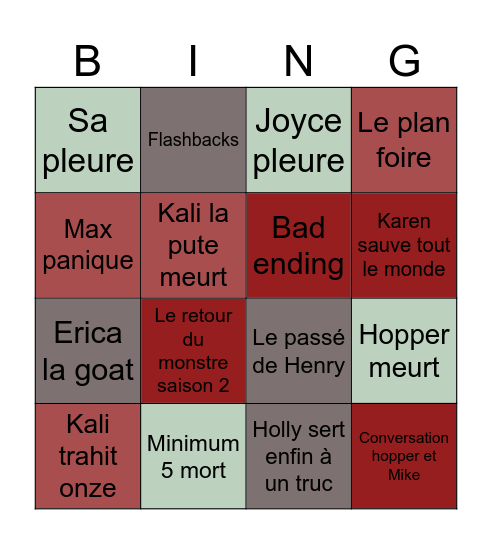 Stranger things season 5 Bingo Card