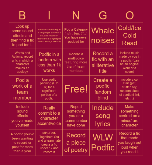 Team West Bingo Card