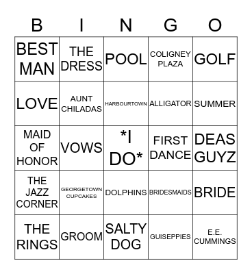 Bridal Bingo Card