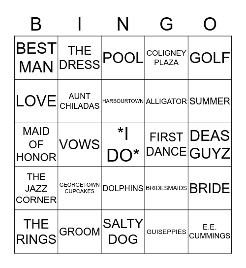 Bridal Bingo Card