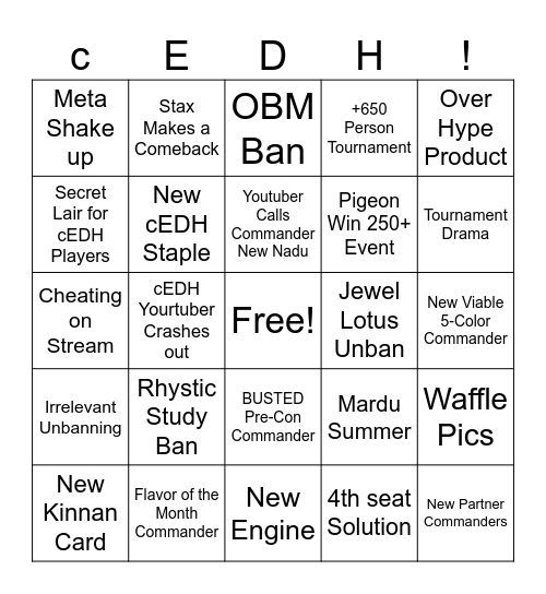 cEDH 2026 Bingo Card