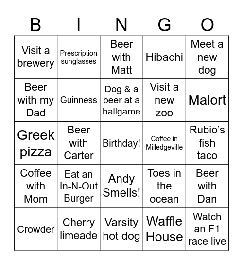 Nathan’s Bingo Card