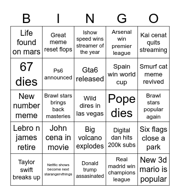 2026 bingo predictions Bingo Card