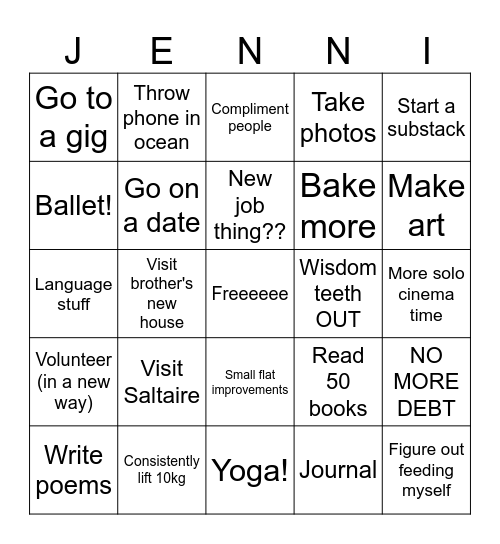 2026 Bingo Card