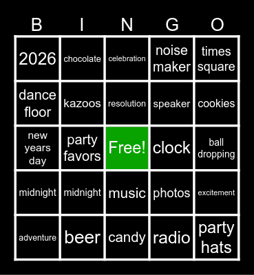 GPFC NYE Bingo Card