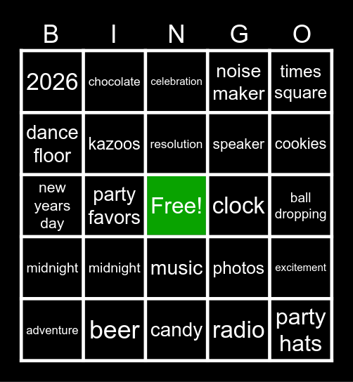 GPFC NYE Bingo Card