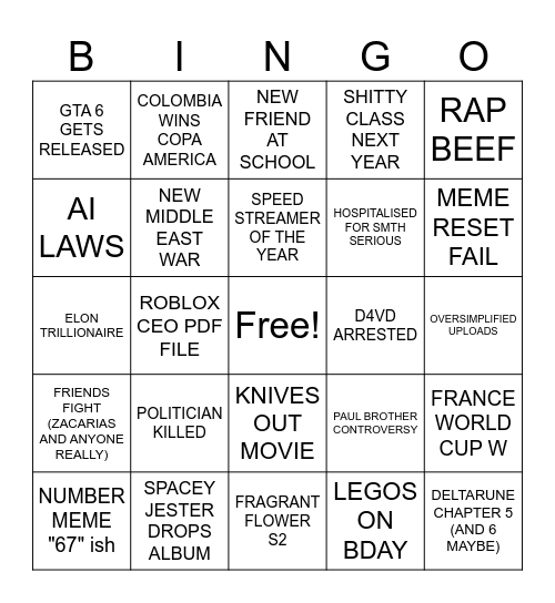 2026 BINGO CARD Bingo Card