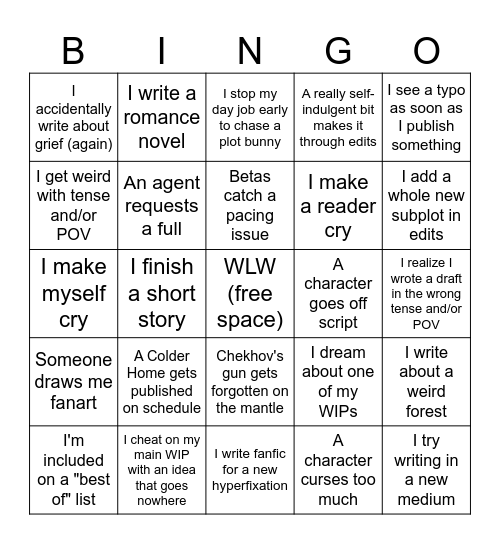 Jillian's 2026 Writing Bingo Card