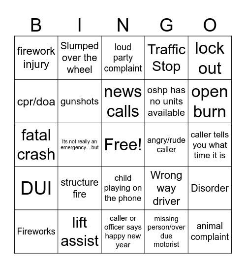 New Year's Dispatch Bingo Card