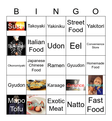 Japan Food Bingo Card