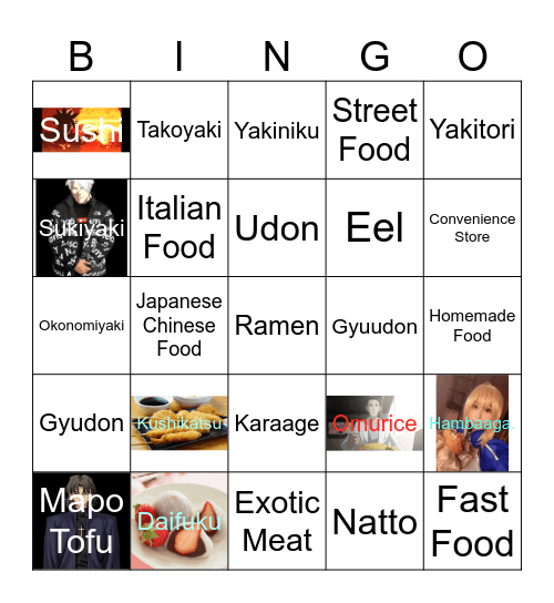 Japan Food Bingo Card