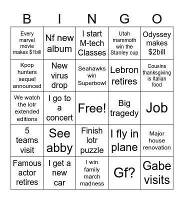 2026 bingo Card