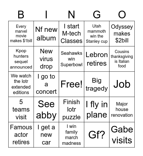 2026 bingo Card