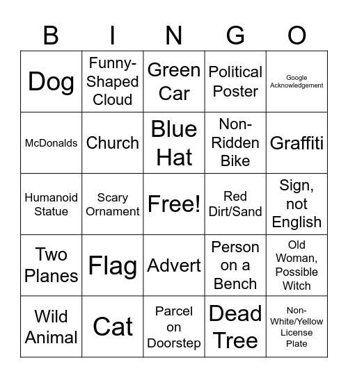 Geoguessr Bingo Card