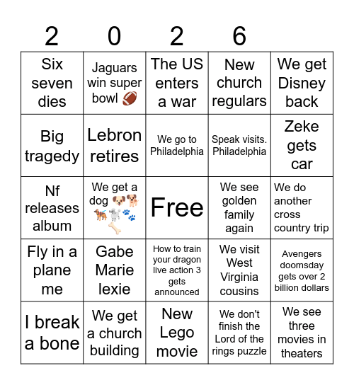 2026 bingo Card
