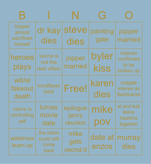 ST Finale predictions Bingo Card
