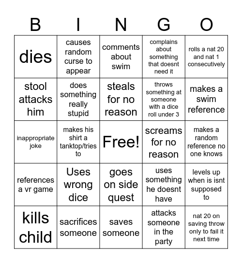 cotten dnd bingo Card
