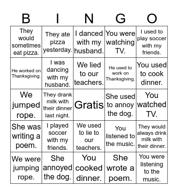 Preterite vs. Imperfect Bingo Card