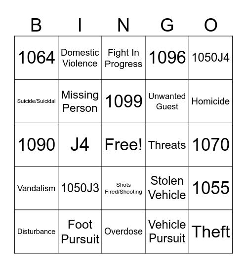 NYE DISPATCH BINGO: Bingo Card