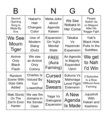 JJK Season 3 Bingo Card