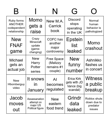 2026 Bingo Prediction Bingo Card
