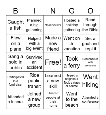 New Years 2025 Bingo Card