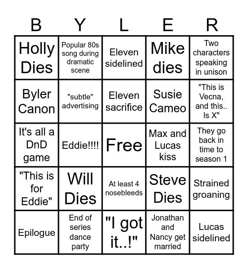 Stranger Things S5 Bingo Card