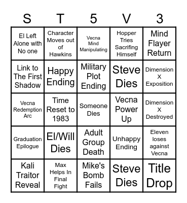 Stranger Things 5 Finale Bingo Card