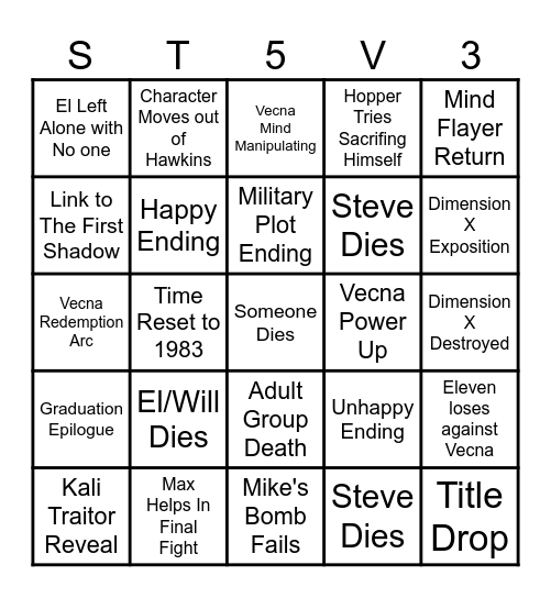 Stranger Things 5 Finale Bingo Card