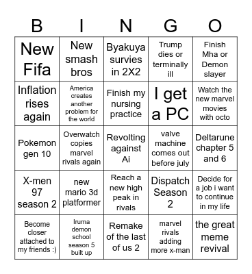 Expectationts for 2026 Bingo Card