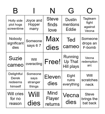 Stranger Things Finale Bingo Card