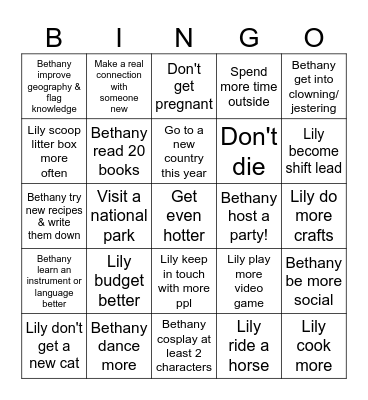 2026 Resolutions Bingo Card