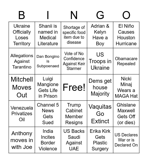 2026 Bingo Card