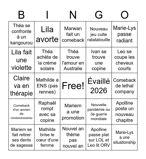 Bingo 2026 Bingo Card