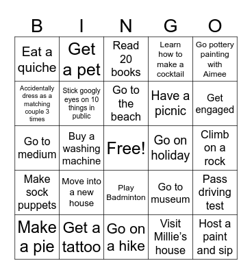Kate and Tavey’s 2026 Bingo Card