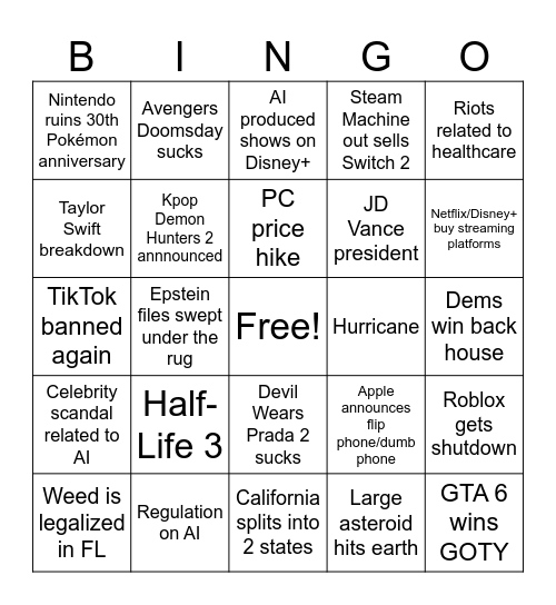 2026 Bingo Card