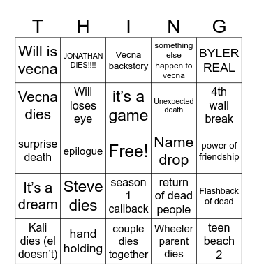 Stranger Things Bingo Card