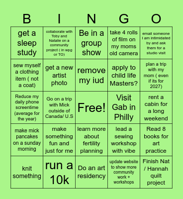 New Year Bingo Card
