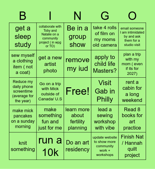 New Year Bingo Card