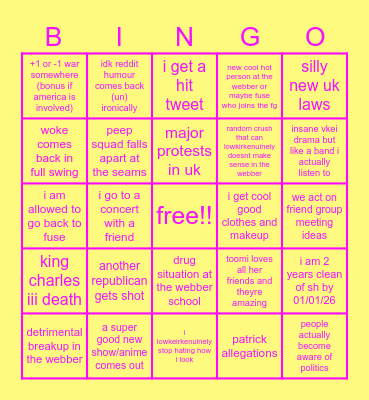 2026 Bingo Card