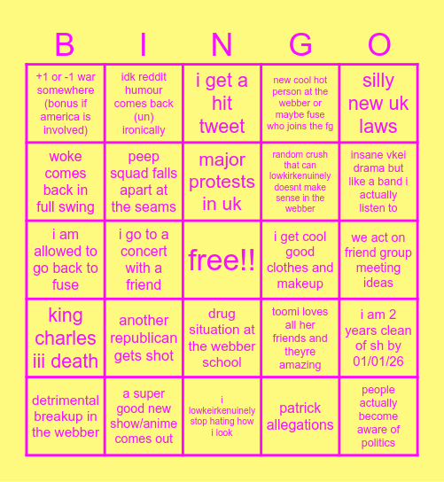 2026 Bingo Card