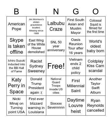 2025 Bingo Recap Bingo Card