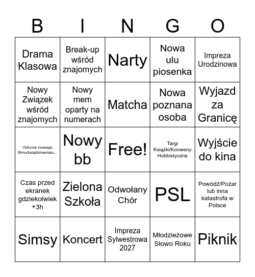 2026 Bingo Card